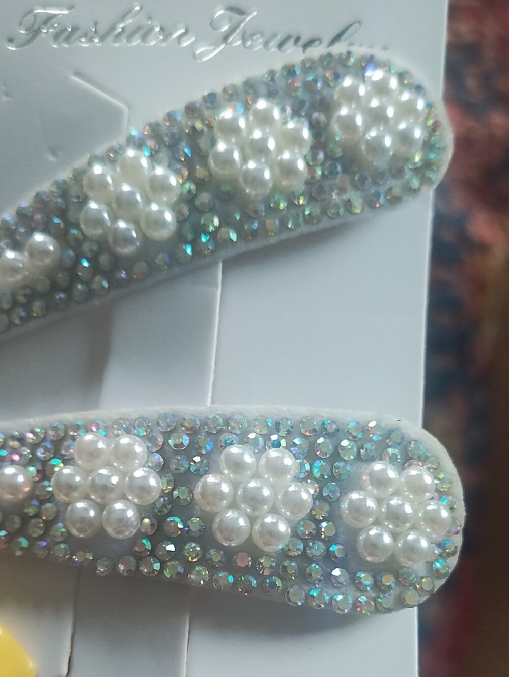 Pearl & Rhinestone Hair Clips - White Sparkle